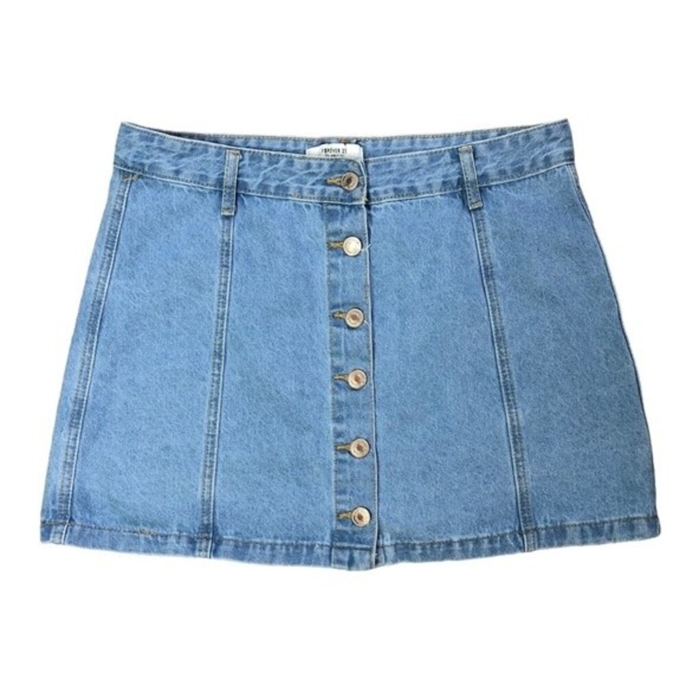 Forever 21 Button Front Medium Wash Denim Mini Skirt